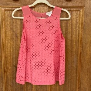LOFT | Coral Color Eyelet Sleeveless Top, medium